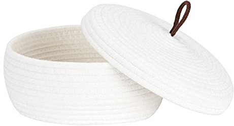Sea Team Elegante cestino portaoggetti in corda di cotone rotondo con coperchio - Organizzatore multifunzionale per snack, asciugamani e altro - Ideale per la tua casa, 10 x 7,5 pollici