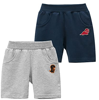 Snyemio Jungen 2er-Pack Sommer Shorts Kinder Baumwolle Kurze Hosen Pull-on Freizeit Shorts 1-7 Jahre, Farbe B, 104-110 (Etikette 110)