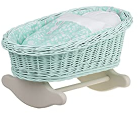 e-wicker24 Handgeflochtene Weidenwiege für Puppen – reizendes und langlebiges Puppenbettchen Puppenwiege ideal für fantasievolles Spielen Kinderzimmerdekoration Schaukelbett (Mint 1)