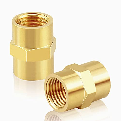 ANPTGHT Brass Pipe Fitting NPT Coupler, 1/2 x 1/2 Standard NPT Female thread (pack of 2)