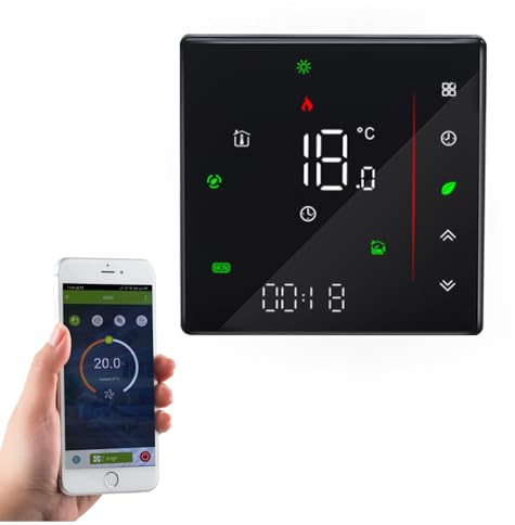 Qiumi Couleur Thermostat WiFi Intelligent pour Chauffage Individuel de chaudière à gaz/Eau Fonctionne avec Alexa Google Home Contact Sec, L'écran Lumineux LED protège Vos Yeux, 5A 95~240VAC