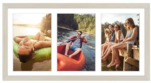 Americanflat 20x41 cm Bilderrahmen Collage - Zeigen Sie drei 13x18 cm Fotos an Ihrer Wand an - Bilderrahmen für Mehrere Bilder der Familie - Verbundholz mit Bruchsicherem Glas - Helles