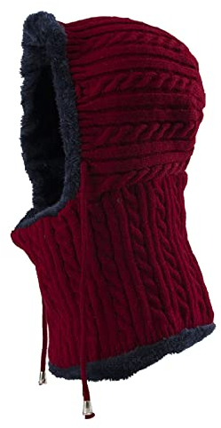 Schlupfmütze Damen Herren Sturmhaube Winddicht Schalmütze Fleece Gefüttert Wintermütze Warm Strickmütze Winter Strick Balaclava Mütze Kapuzen-Schal Gesichtshaube für Winter (Rot, One Size)