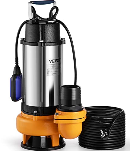 VEVOR Schmutzwasserpumpe mit var. Schwimmerschalter Tauchpumpe 2200W Gartenpumpe Durchfluss 60000L/h Schmutzwassertauchpumpe max. Hub 18m Wasserpumpe IPX8 Ideal zum Pumpen von Wasser