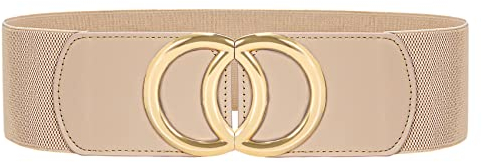 JasGood Damen Breiter Elastischer Taillengürtel Vintage Stretchy Kleid Gürtel Hüftgürtel mit Gold O-Ring Schnalle, Beige, 90cm