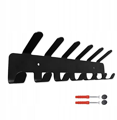 STALFORM Schwarz Garderobenhaken aus Stahl - 13 Haken - 37,5 cm- Kleiderhaken Wand - Pulverbeschichtete Garderobenleiste - Kleiderstange Wandmontage - Hakenleiste Küche, Flur, Badezimmer