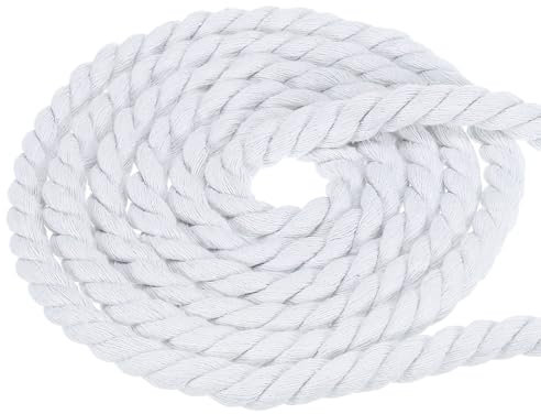 PATIKIL 1/2 Pouce x 98 Pieds Naturel Tordu Coton Corde, 3 Brin Remorqueur de Guerre Corde avec Étanchéité Ruban pour Artisanat Garde-Corps Maison décoratif, Blanc