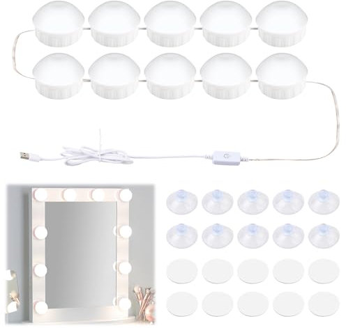 Pagezol Dimmable Vanity Mirror Lights Kits, 10 Bulbs Hollywood Style LED Makeup Lights, 3 Colour Changing & Brightness Adjustable, LED Make up Light for Dressing Table Room, Bathroom, Bedroom (White)