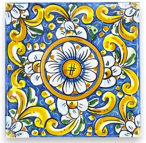 SICILIA BEDDA CAPACI Mattonella, Piastrella in Ceramica Caltagirone - h 20 x 20 x 0,8 cm ca. (1 unità) con 8 opzioni Decorazione MD1 - Decoro 5