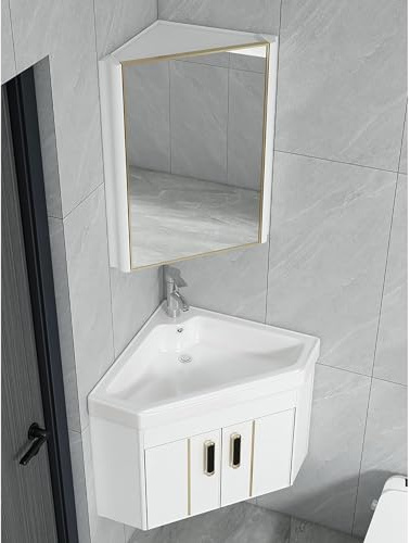 Eckwaschbeckenwandmontiertes Keramikwaschbecken,Badezimmerschrank Mit Wasserhahn Und Abfluss, Keramikwaschbecken,kleine Badezimmerwaschbecken für kleine Räume (Size : 48cm, Color : Style2)