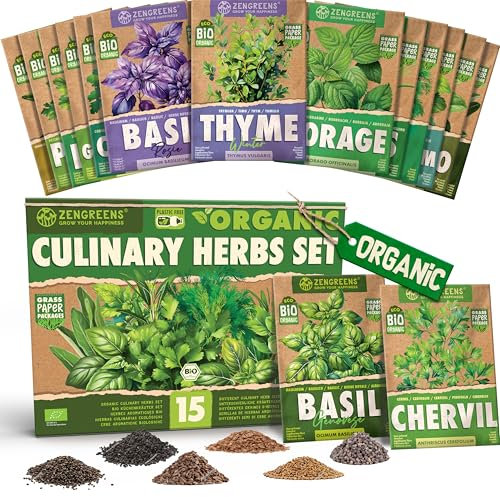 ZenGreens® - Set di semi di erbe bio - 15 varietà per una facile coltivazione in giardino, balcone o aiuola rialzata - Erbe aromatiche -Sementi di verdure