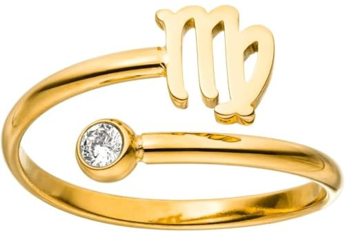Purelei Sternzeichen Ring Jungfrau (Gold) – Wasserfester Damenring aus langlebigem Edelstahl – Verstellbare Ringe von Größe 60 bis 66 – Modeschmuck für deinen individuellen Look