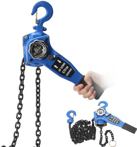 CDZHLTG Lever Chain Hoist 750kg Capacity with 3m Chain and 2 Heavy Duty Hooks 10ft/3M Lift G80 Ratchet Chain Hoist Manual Come Along Lifting System for Warehouse Building Automotive Machinery Use