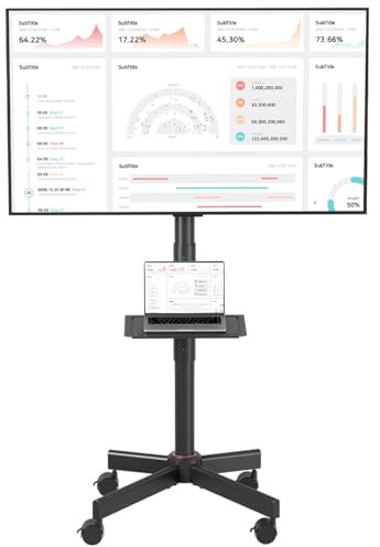 NearHub Supporto mobile per TV LCD LED da 23 a 60 pollici a schermo piatto/curvo, carrello inclinabile per TV fino a 25 kg, supporto portatile con ripiano per computer portatile, piano di rotolamento,