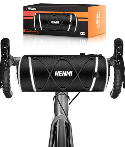 HENMI Lenkertasche Fahrrad Wasserdicht, Fahrradtasche Lenker für E-Bike, MTB, Rennrad, Lenkertasche Rennrad mit Schultergurt ca.2,4L (Schwarz)