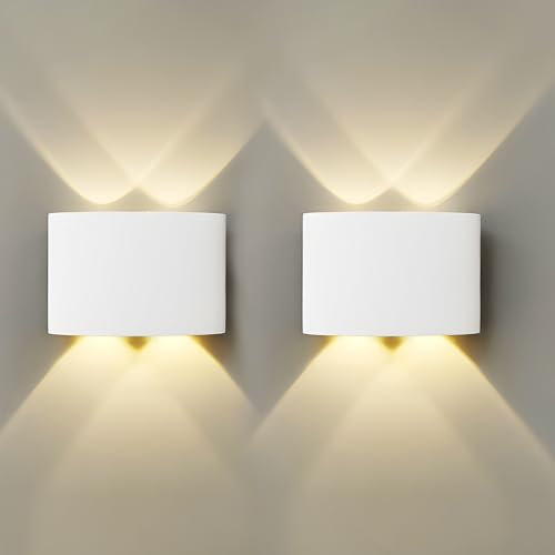 Gebiuhoo Blanc Applique Murale intérieur 2 Pièces 8W Lampe Murale LED Chambre Exterieur éclairage haut et bas blanc chaud 2800-3200K étanche IP66 pour une utilisation intérieure