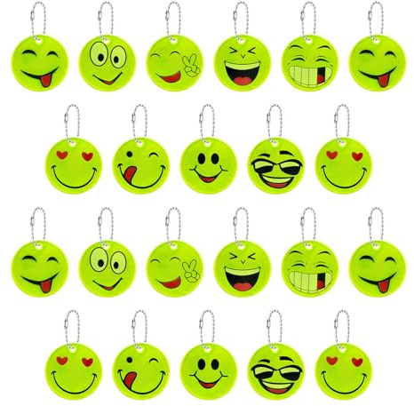 Parastar 22 Stück Reflektoren Kinder, Kinder Sicherheits Reflektor Smiley | Schlüsselanhänger Kinder Sicherheit Reflektor Anhänger Kinder für Schulranzen, Rucksäcke, Wandern, Nachtlaufen, Radfahren