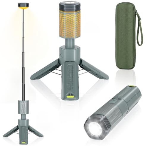 Telescopic Camping Lights,Portable Camping Lantern with Storage Bag,10500mAh Rechargeable Outdoor Adventure Emergency Light,Waterproof LED Work Lights with Magnetic (Gray)