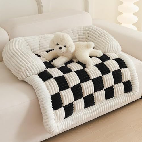 Grand tapis de protection pour lit de chien - Housse en peluche lavable - Protection de meubles carrée amusante et moelleuse avec fond antidérapant