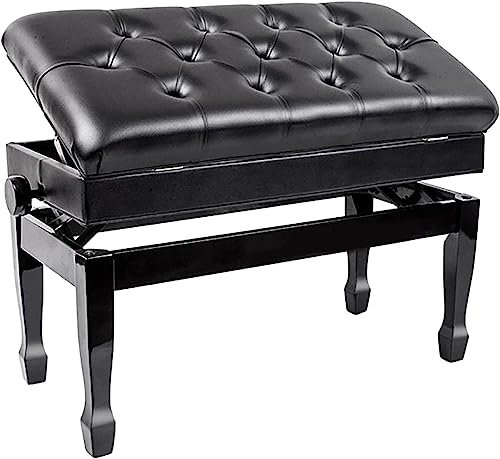 Taburete de piano de piel auténtica de altura ajustable con caja de almacenamiento, ideal para práctica musical