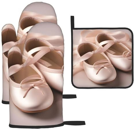 YYHHAOFA Lot de 3 gants de cuisine imperméables et durables pour four et manique pour isolation thermique Motif ballerines