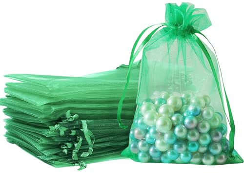 Gurfzcyuoo 50 Stück Salbei Grün Organzasäckchen, Organzasäckchen 7x9 mit Kordelzug Sie Als Hochzeit Bonbonsbeutel, Schmuckbeutel, Geschenkbeutel, Seifenverpackung, Organzasäckchen 9x12