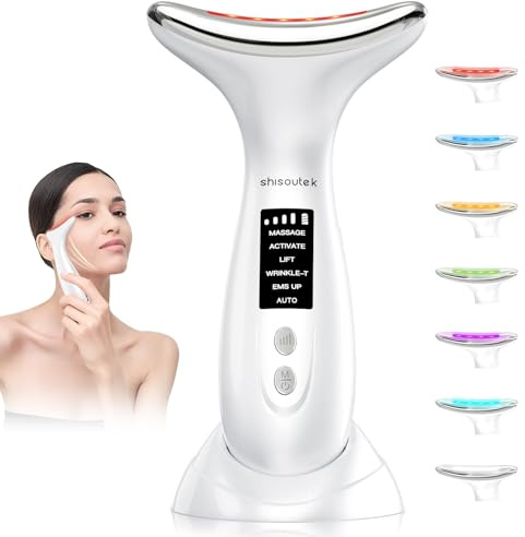 Appareil Anti Rides Massage Visage: 6 Mode Facial Double Menton Lifting Masseur 7 Couleurs Led Luminothérapie Electrique Beauté Machine - 45℃ EMS Anti-Age Massage Pour Raffermissement du Visage et Cou