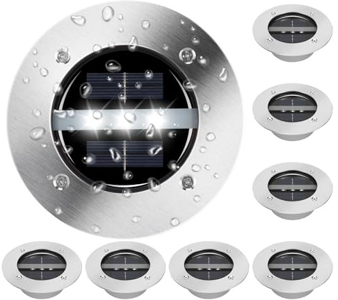TOSHIN 8 Stück Solar Bodenleuchte Solarleuchte für Außen, 3 LED Solar Außenleuchte Solarlampen für Garten Terrasse Rasen Gehweg, Wasserdicht, Kalteweiß, Rund