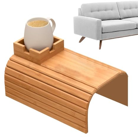 Bracciolo del divano, tavolino in legno, vassoio per divano, portabicchieri con bracciolo, divano antiscivolo, tavolino con clip, sottobicchiere antiscivolo, organizer per bevande e snack