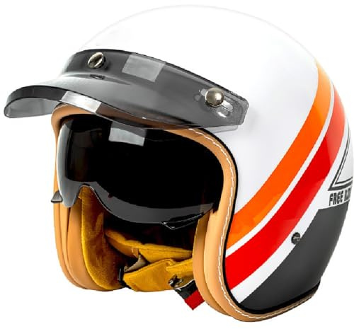Vintage Motorrad Jet Helm mit Visier, ECE/DOT genehmigt Crash Jet Helm, Motorrad Open Face Helm, für Männer Frauen Road Legal, Retro 3/4 Open Face Design