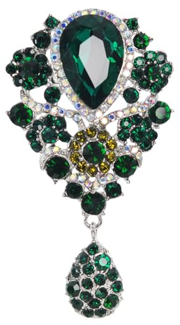 Gyn&Joy Damen-Brosche, österreichischer Kristall, Blumenstrauß, Tropfenform, groß, wunderschöne Brosche, 5.11inch, Metall, Kristall-Strass