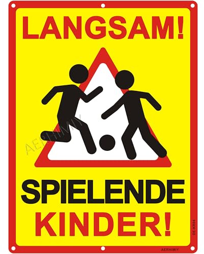 XXL Langsam Spielende Kinder Schild Reflektierendes Aluminium 30 x 40 cm, Spielende Kinder Aufsteller Groß, Gelb