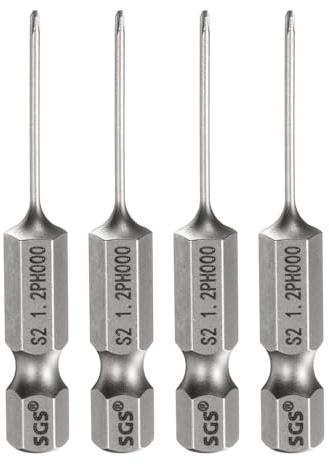 sourcing map Lot de 4 embouts de tournevis cruciformes PH000 avec tige hexagonale de 50 mm de long et tige magnétique en acier S2 pour outils électriques Gris