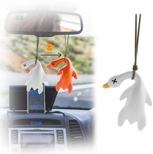 GGUFAY Farbwechselnde Ente Auto-HäNgeornament, AutozubehöR Innenraum Deko, UltraviolettverfäRbung, SüßEr Roast-Enten-RüCkansicht, Spiegel, HäNgende Dekoration, Weiß Bis Orange, 2 StüCk