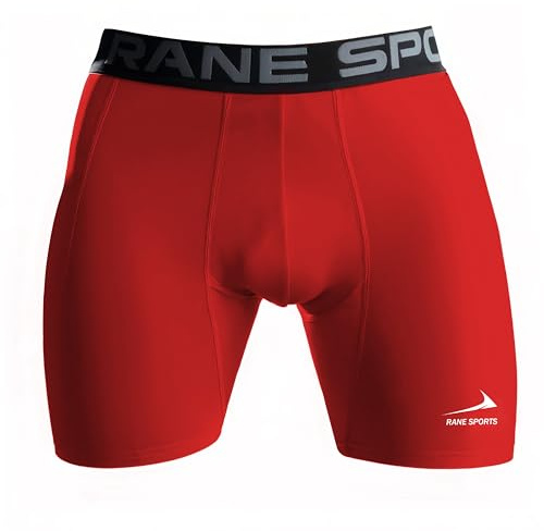 Rane Sports Pantalones Cortos de Compresion Basica para Correr Hombre, Pantalones Cortos de Entrenamiento, Mallas Cortas Hombre Secado Rápido con Bolsillo Rojo 2XL