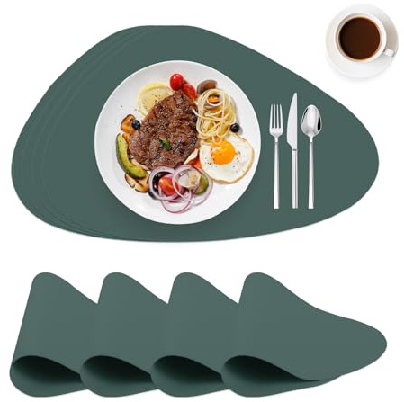 WearLegend Tischset Abwaschbar und Wasserdicht，Leder-Imitat Platzdeckchen Platzsets, rutschfeste Noppen-Unterseite & Schneidbar für Küche & Büro & Party (Grün, Oval-4er Set)