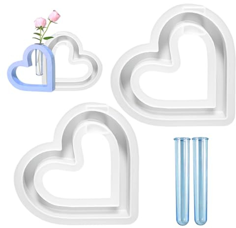 Stampi in silicone a forma di cuore – 2 stampi in silicone per fiori in gesso con provette, stampo fai da te per l'artigianato