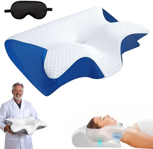 Qosigote Ergonomisches Kopfkissen, Dreem Sleepz Kissen, Memory Foam Neck Pillow Für Seiten, Bauch Und Rückenschläfer – Der Beste Schlaf Ihres Lebens Beginnt Hier (Blau)