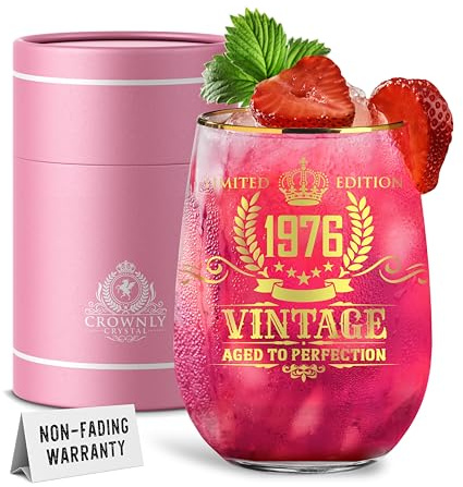 CROWNLY CRYSTAL® 1976 Cadeau 50 Ans Femme Verre a Vin Personnalise Decoration Anniversaire Coffret Cadeau Anniversaire Femme Amie
