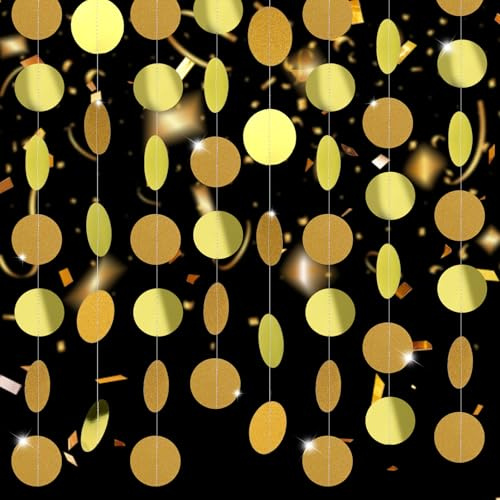 XLIUAX 5 Stück Girlande Gold, 4m Glitzer Gold Deko Party, Hängende Iridescent Papier Girlande Glitzer Runde Luftschlangen für Geburtstag Baby Dusche Hochzeit Weihnachten