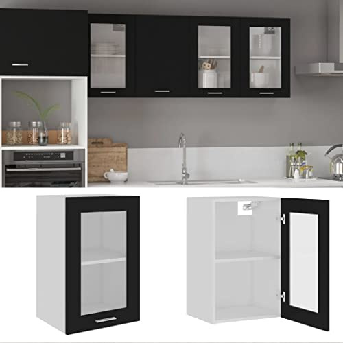 Genérico Vitrina Colgante de Madera Maciza Lyon, Color Negro, 40 x 31 x 60 cm,Mobiliario,Armarios y Almacenamiento,Armarios de cocina-802506