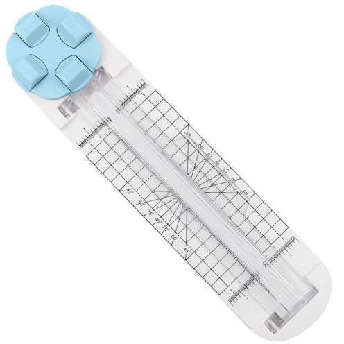 MISIQIMA Cortador de papel 4 en 1, giratorio 360°, con accesorios de corte para recta, punteada, ondulada, líneas de pliegue, adecuado para álbumes de recortes, fotos, tarjetas, bricolaje (azul)