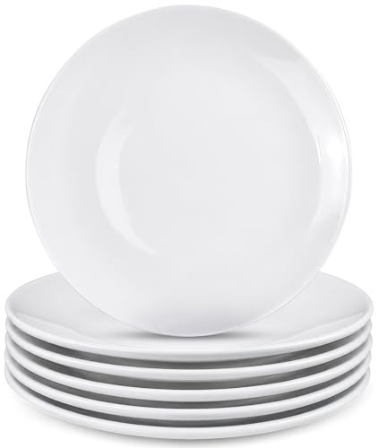6er Set Speiseteller Weiß aus hochwertigem Porzellan, 25 cm Große Essteller Flach, Modernes Teller Set für 6 Personen, Spülmaschinenfest & Mikrowellengeeignet, Ideal für Alltag & Gastronomie