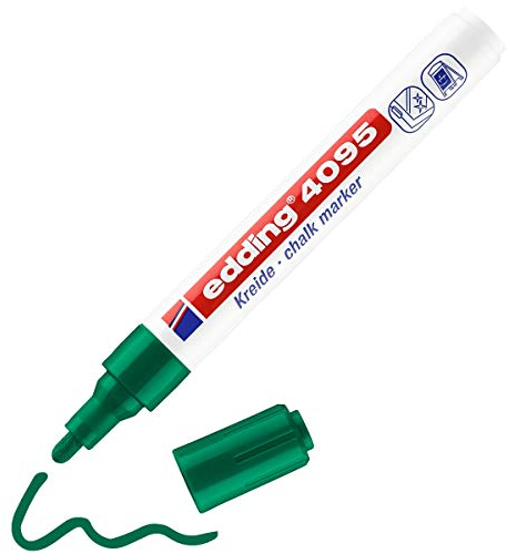 edding 4095 Kreidemarker - grün - 1 Kreidestift - Rundspitze 2-3 mm - Kreidestift für Tafel abwischbar - zum Beschriften von Fenster, Glas, Spiegel - Tafelstift mit deckenden Farben