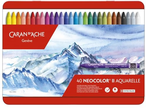 Caran D'ache Neocolor II - Juego de ceras de color (40 unidades, caja metálica)