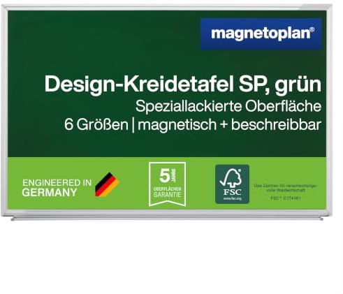 magnetoplan Design-Kreidetafel SP, grün, magnetisch | BxH 2200x1200 mm | Für Büro, Schule + Kinderzimmer | Magnethaftend, beschreibbar mit Kreide + Kreidemarkern, abwischbar