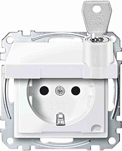 Schneider Electric Merten Schuko-Steckdose mit Klappdeckel, MEG2315-0319 | abschließbar, 1-fach, Berührungsschutz, Steckklemmen, System M, polarweiss glänzend