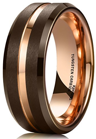 King Will Tungsten Carbide Wedding Band for Men Women-8mm Width in Brown with Grooved Center Wedding Ring Matte Finished Suitable for Work, Gym Comfort Fit Size 11
