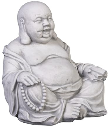 gartendekoparadies.de Lachender Buddha Mönch Steinfigur, Grau, Frostsicher aus Steinguss für Außenbereich, H. 22 cm, 7 kg