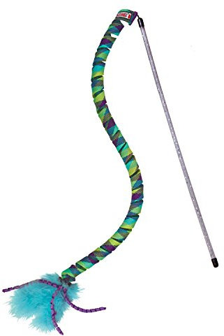 KONG Curlz Teaser Katzenspielzeug – Interaktiver Spielstab mit Spiralen, Federn & Bändern – Jagdspielzeug für Katzen – für aktive Stubentiger & tägliche Bewegung